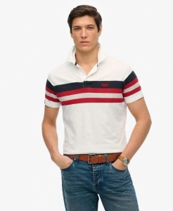 superdry Lekka koszulka polo w paski z dżerseju – Brilliant White Chest Stripe