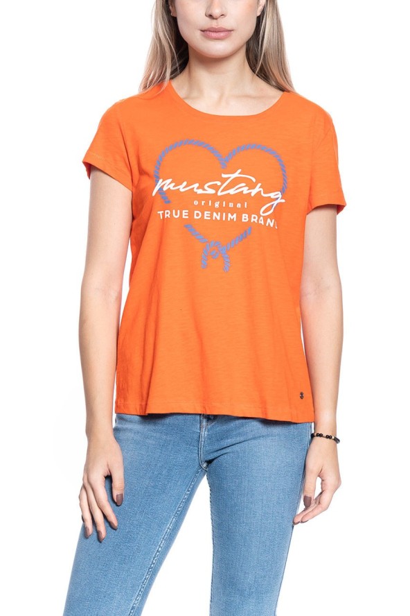 T-SHIRT DAMSKI MUSTANG ALINA C PRINT ORANGE 1009835 7096