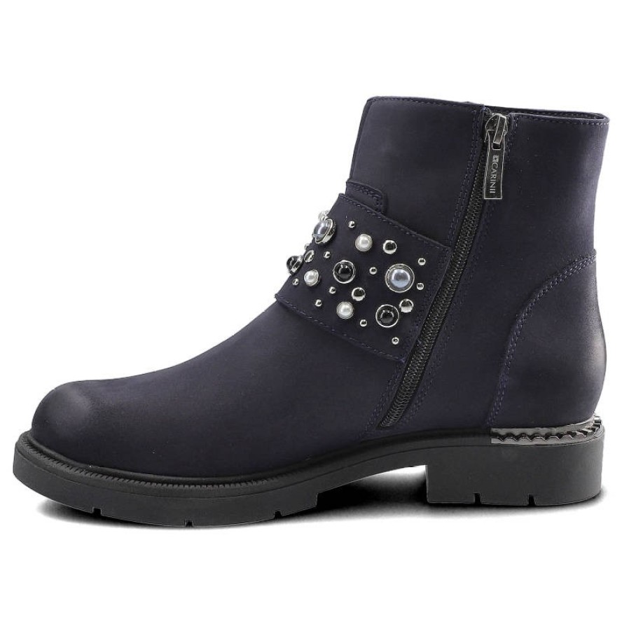 Botki damskie Carinii, płaskie ze skóry naturalnej, granatowe, B4483_-M07-000-POL-D06