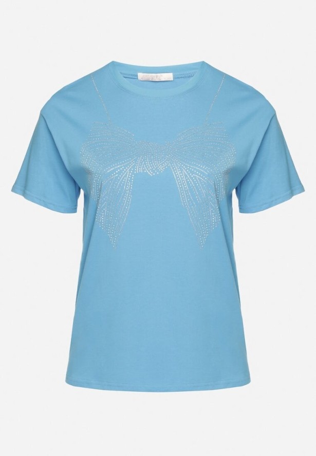 Niebieski T-shirt ze Wzorem z Cyrkonii Olisellea