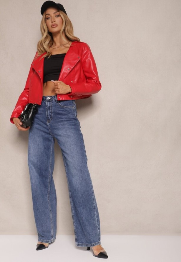 Czerwona Kurtka w Stylu Ramoneski z Guzikami Sesiloria