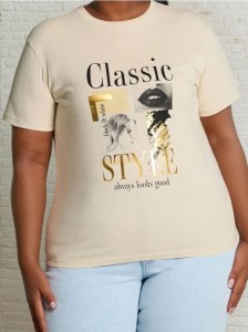 Bawełniana koszulka z nadrukiem - kremowy