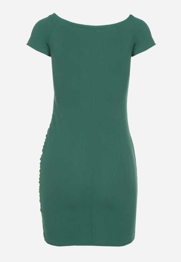 Zielona Dopasowana Sukienka z Kopertowym Dekoltem Sopanna