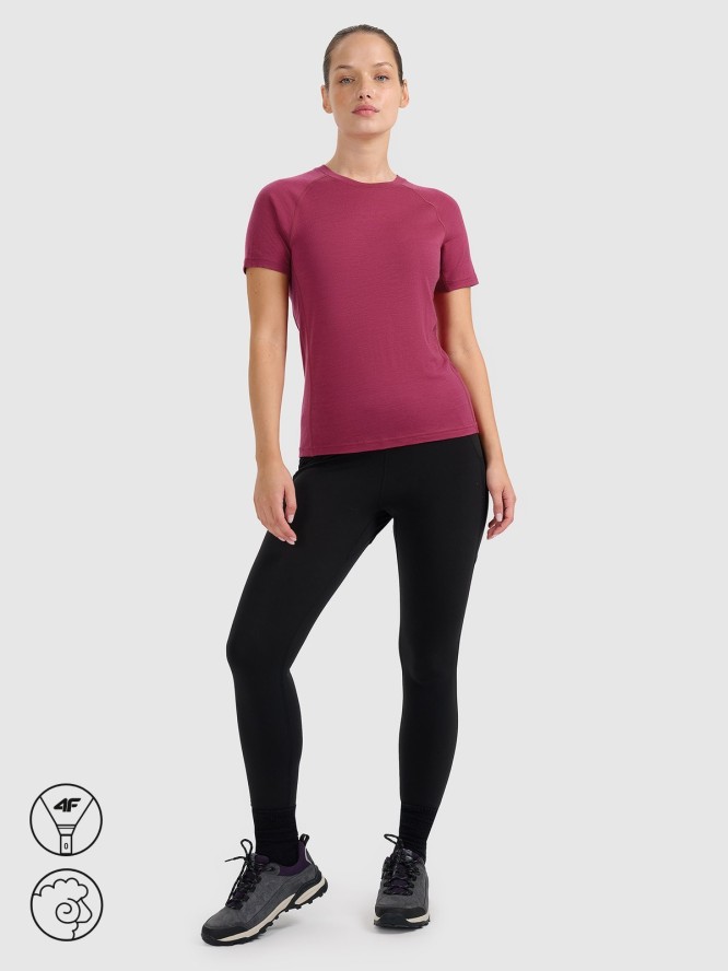 4F Koszulka trekkingowa z wełną merino damska - różowa S