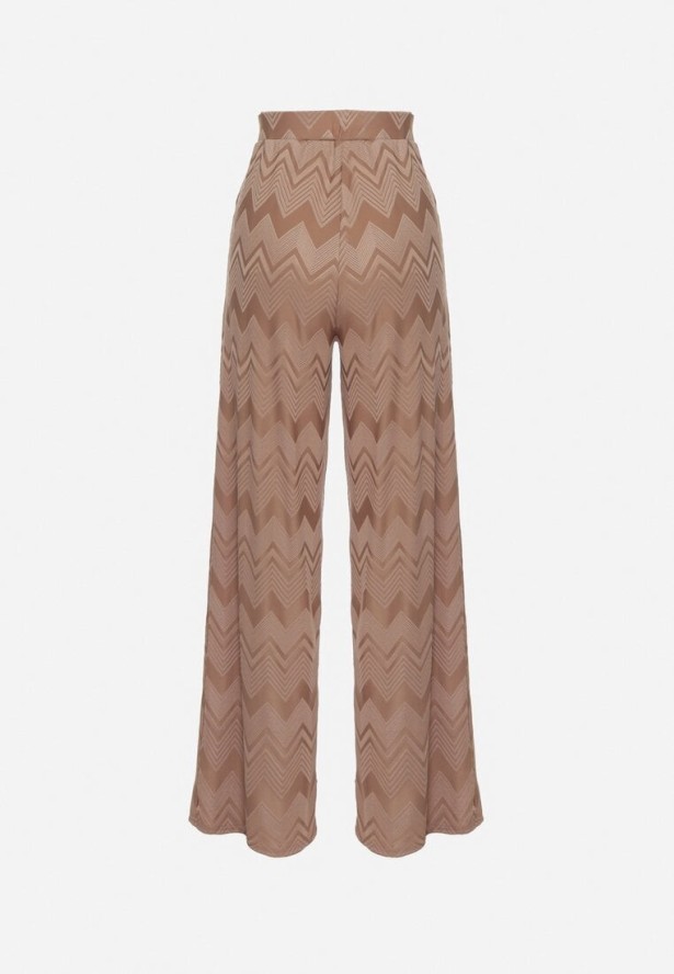 Jasnobrązowe Szerokie Spodnie z Wiskozą i Wysokim Stanem Abriela