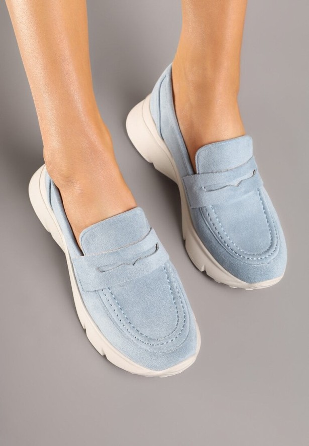 Niebieskie Półbuty Mokasyny na Grubej Podeszwie Viannae