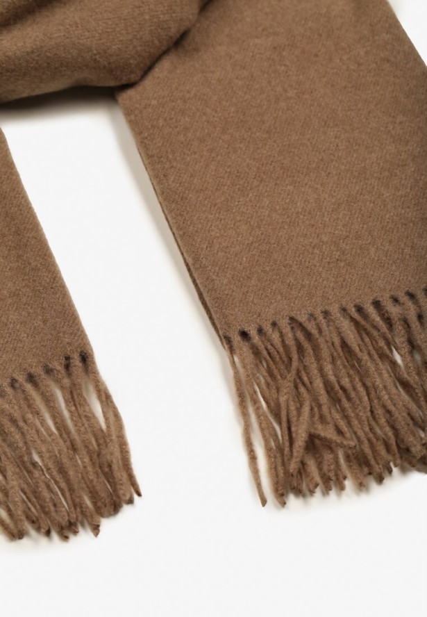 Ciemnobeżowy Szalik z Bawełną i Wiskozą Ozdobiony Frędzlami Siadortia