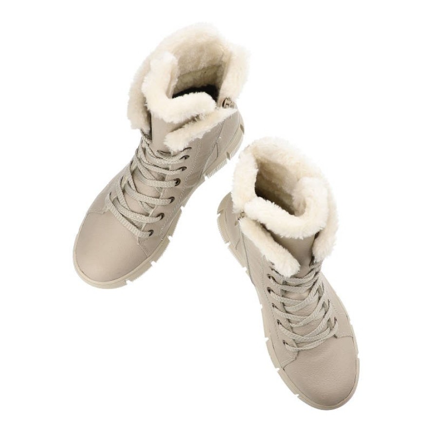 Beżowe Botki Rieker Ocieplane Buty Damskie