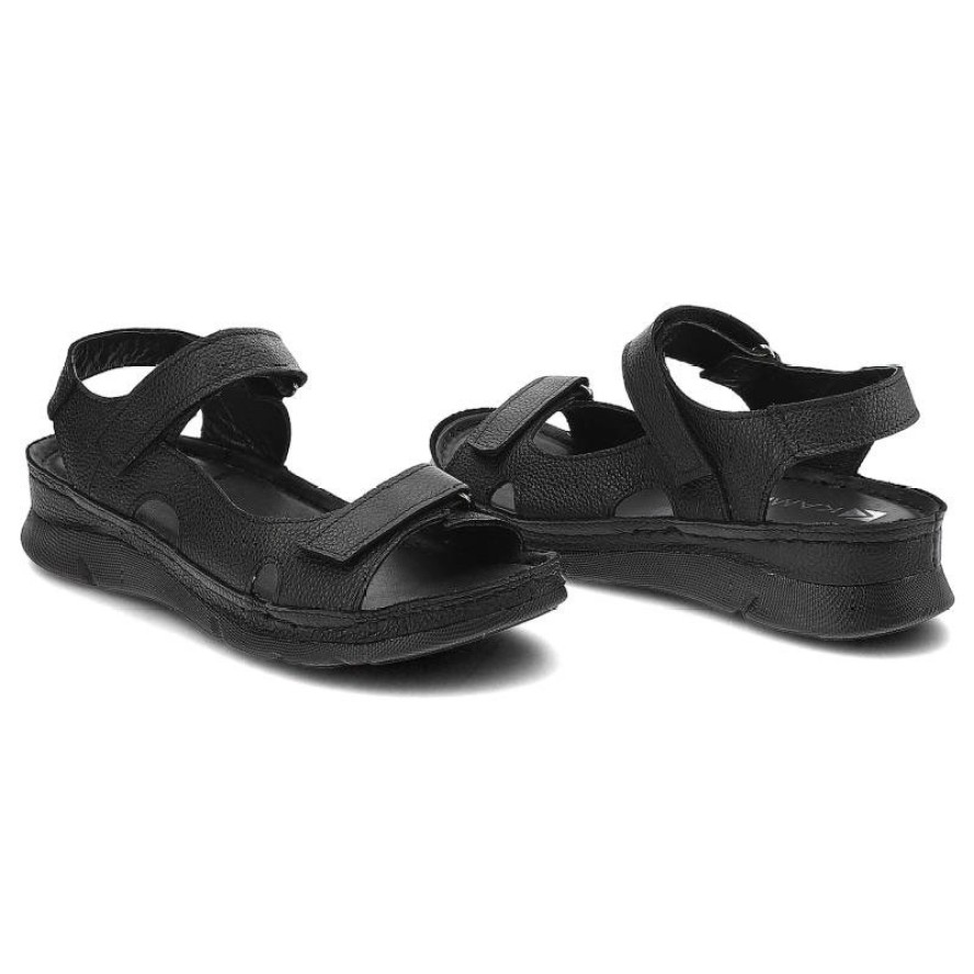 Czarne Sandały Kampa Wygodne Skórzane Buty Na Lato
