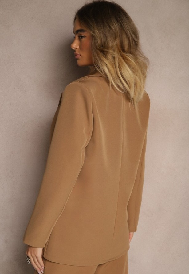 Brązowa Marynarka z Imitacją Kieszeni i Usztywnioną Linią Ramion Vivissea