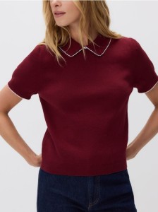 Bawełniana bluzka polo - burgundowy