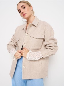 Kurtka koszulowa typu shacket - kremowy