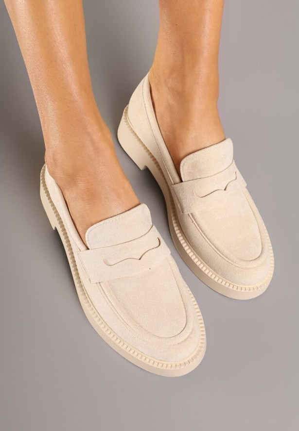 Beżowe Mokasyny z Ozdobnym Paskiem Felzivia