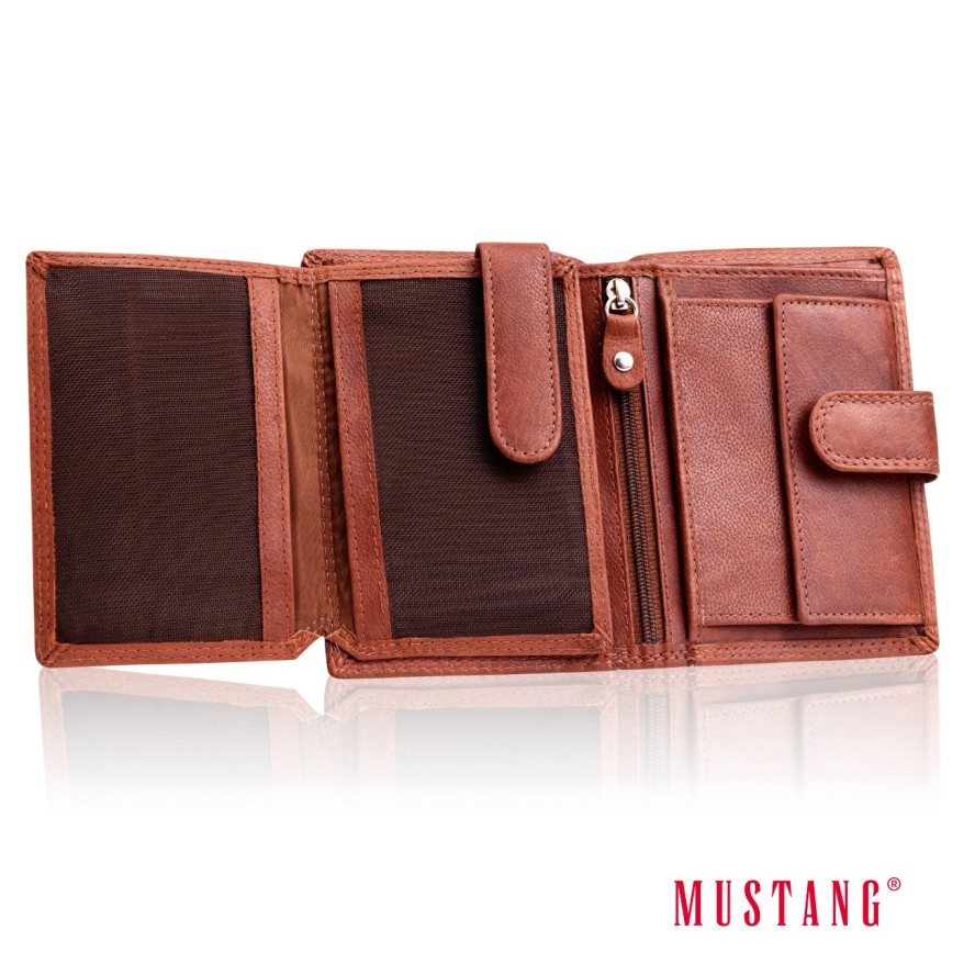 MUSTANG Denimo High Wallet Side Opening With Button SKÓRZANY PORTFEL POJEMNY NA KARTY PREMIUM