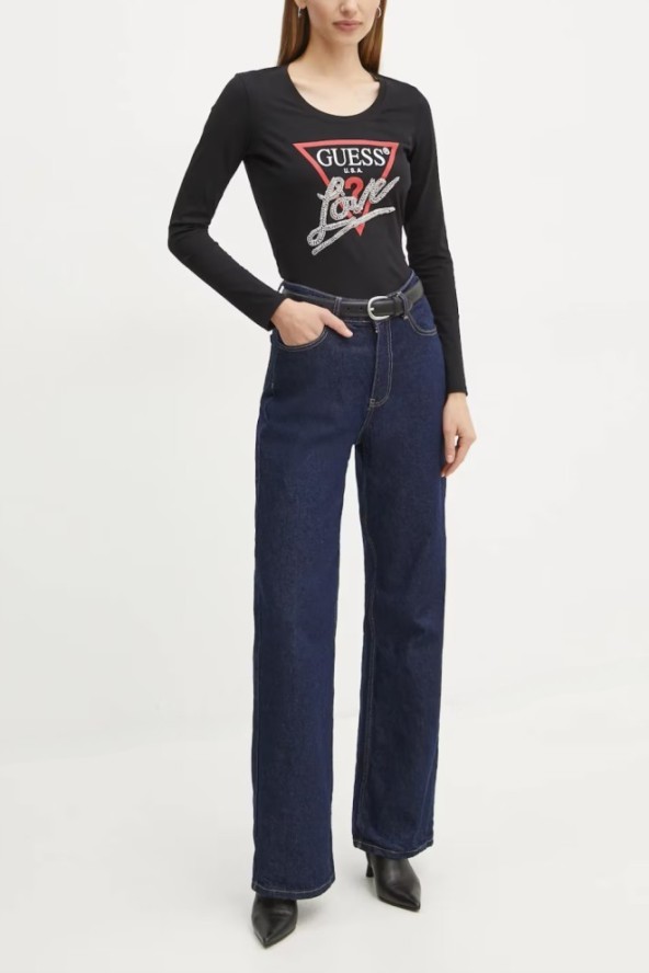 GUESS Czarny damski longsleeve Love Tee, Rozmiar S