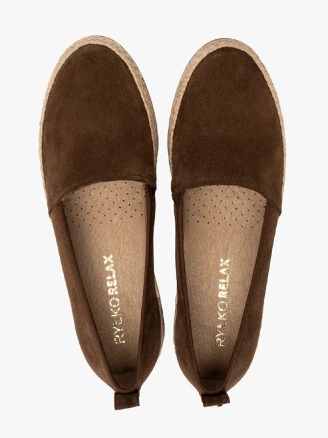 Welurowe brązowe espadryle damskie