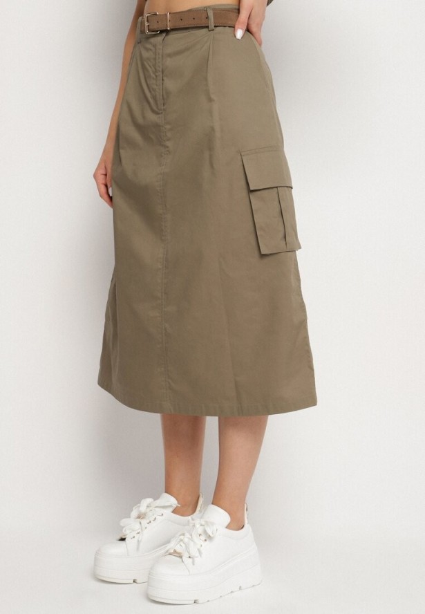 Ciemnozielony Komplet Utility z Krótką Koszulą Bez Rękawów i Spónicą z Kieszeniami Cargo Kelpa