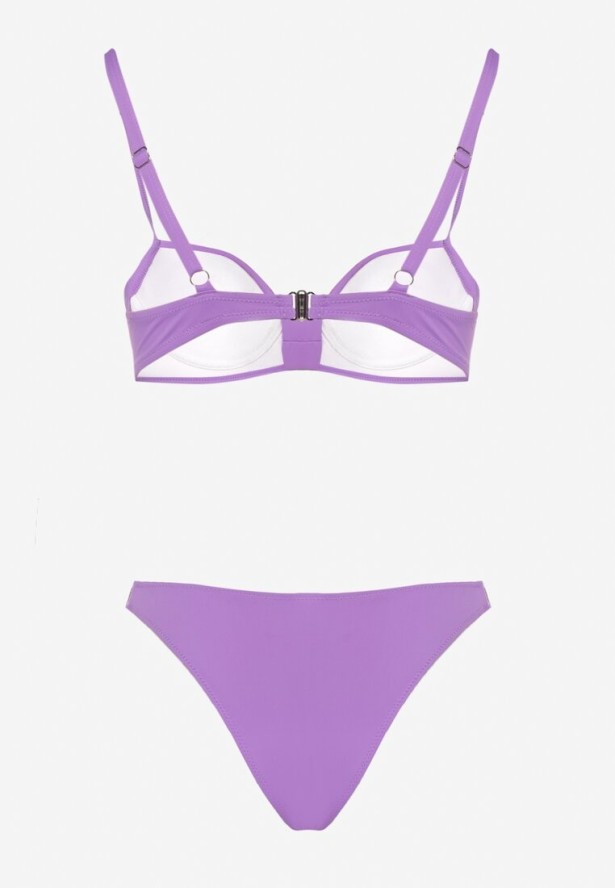 Fioletowe Bikini Biustonosz i Majtki Figi z Aplikacją z Cyrkoniami Nateria