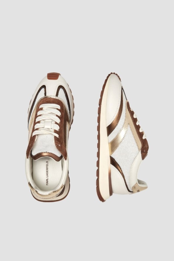 KARL LAGERFELD Biało-brązowe damskie sneakersy KAIRO NFT Peep, Rozmiar 39