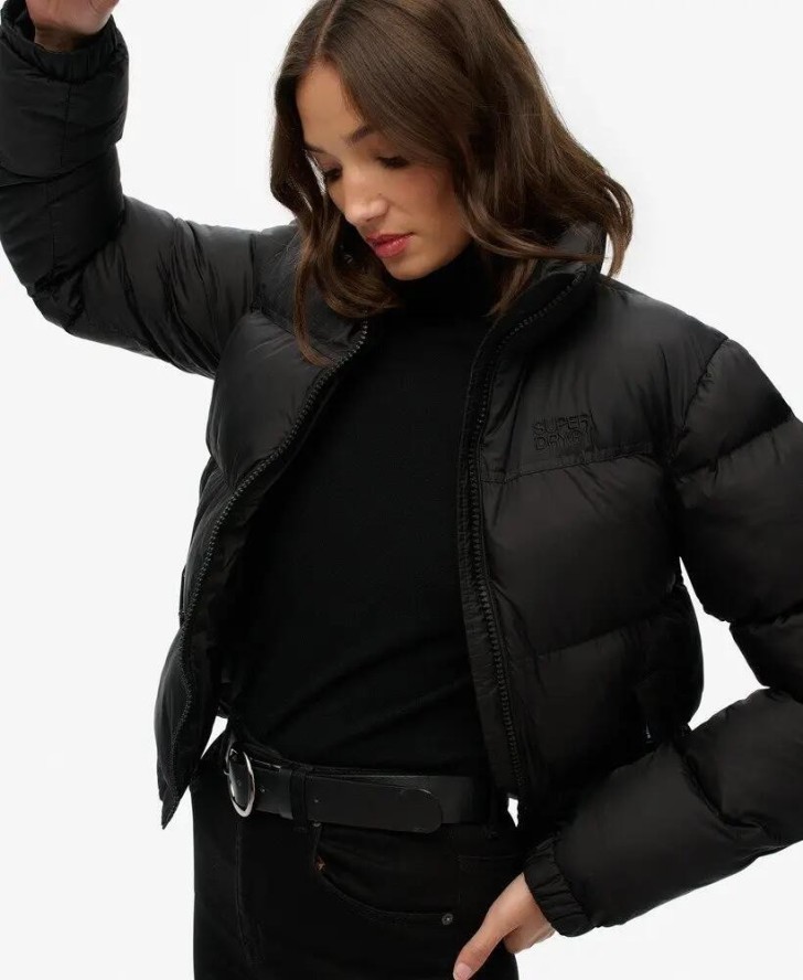 superdry Czarna pikowana kurtka – Slim, wodoodporna, ocieplana