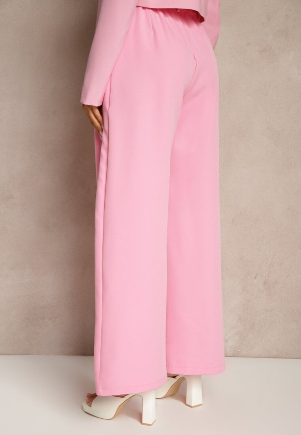 Różowe Szerokie Spodnie High Waist o Garniturowym Kroju z Zakładkami Uliadorea