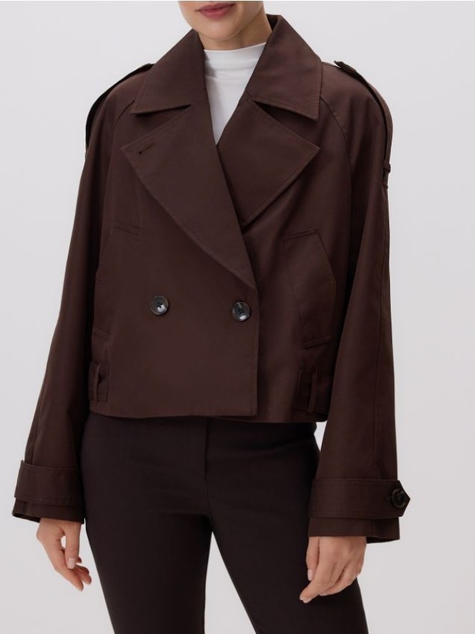 Krótki trencz z bawełną - ciemnobrązowy