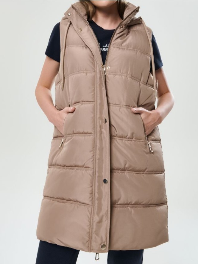 Kamizelka puffer z kapturem - beżowy