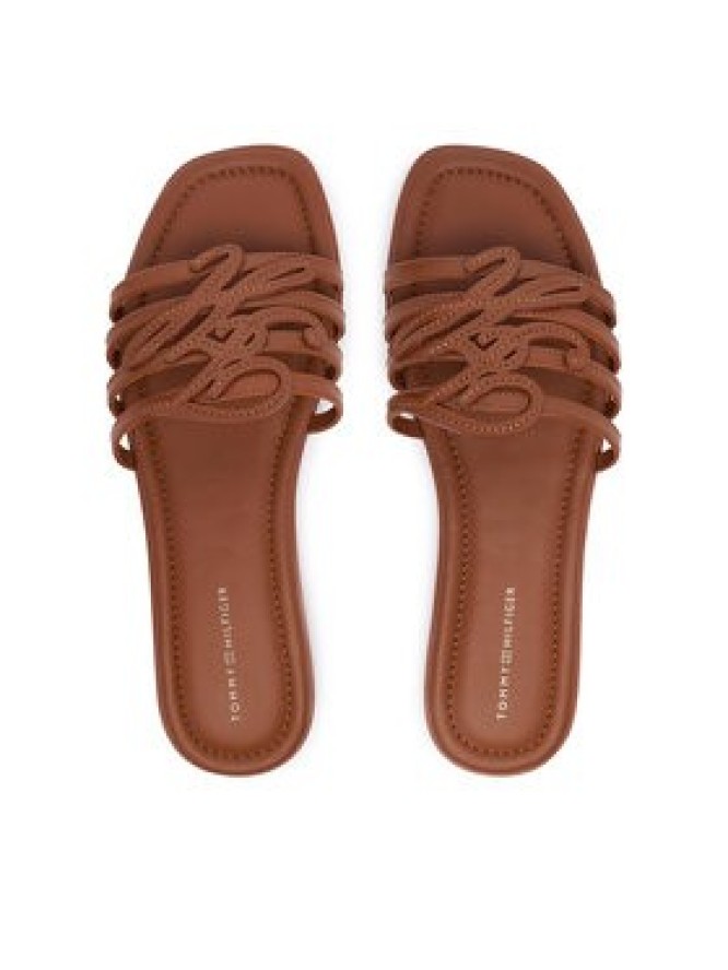 Tommy Hilfiger Klapki Th Script Flat Mule Lth FW0FW09368 Brązowy