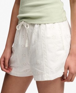superdry Szorty damskie Broderie z bawełny – OFF WHITE