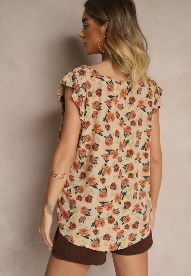 Brązowa Kwiatowa Bluzka z Bawełny Ulosirenia