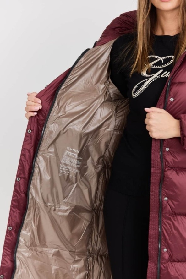 HETREGO Bordowy damski puchowy płaszcz Karen Woman Quilted Coat, Rozmiar 42 EU - 46 IT
