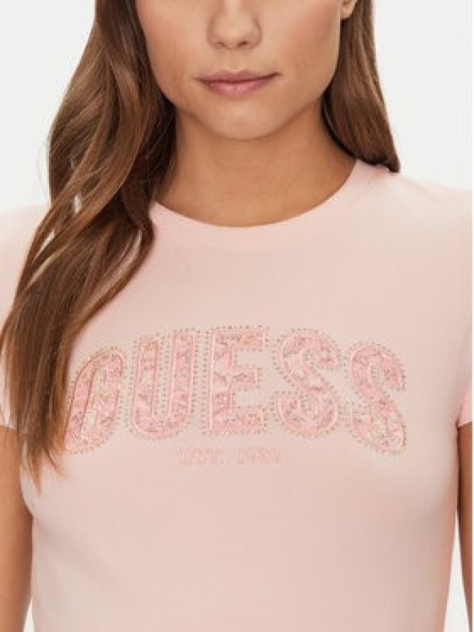 Guess T-Shirt W5GI04 J1314 Różowy Slim Fit