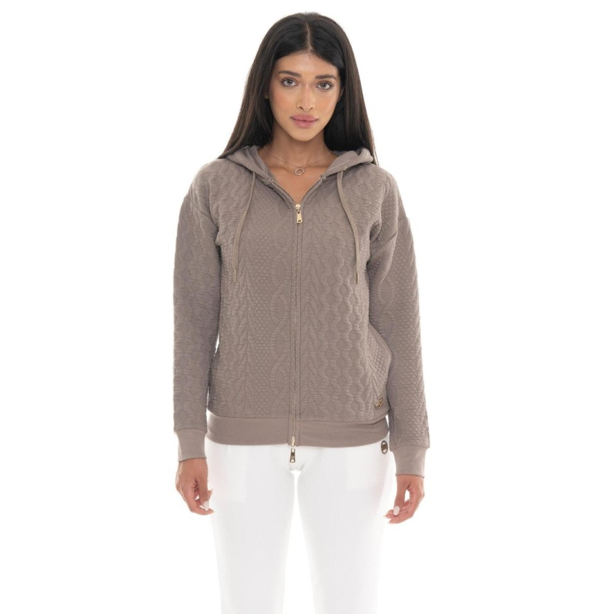 Leone 1947 Braid Damen, Bluza z geflochtenem Stoff, Kapuze, Reißverschluss