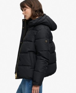 superdry Kurtka puchowa Premium z kapturem z poliestru z recyklingu – Black
