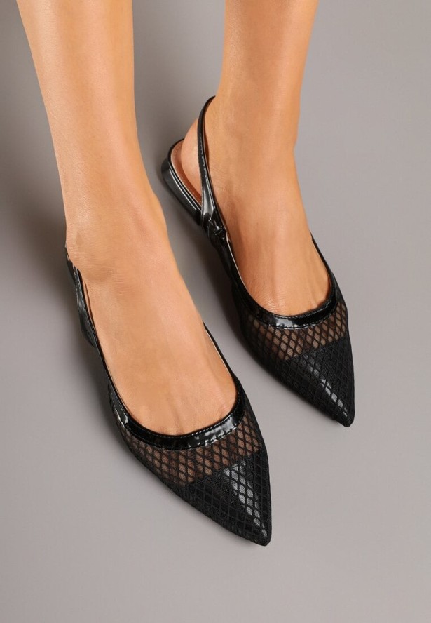 Czarne Sandały z Siateczki z Noskiem w Szpic i Odkrytą Piętą Nilviana