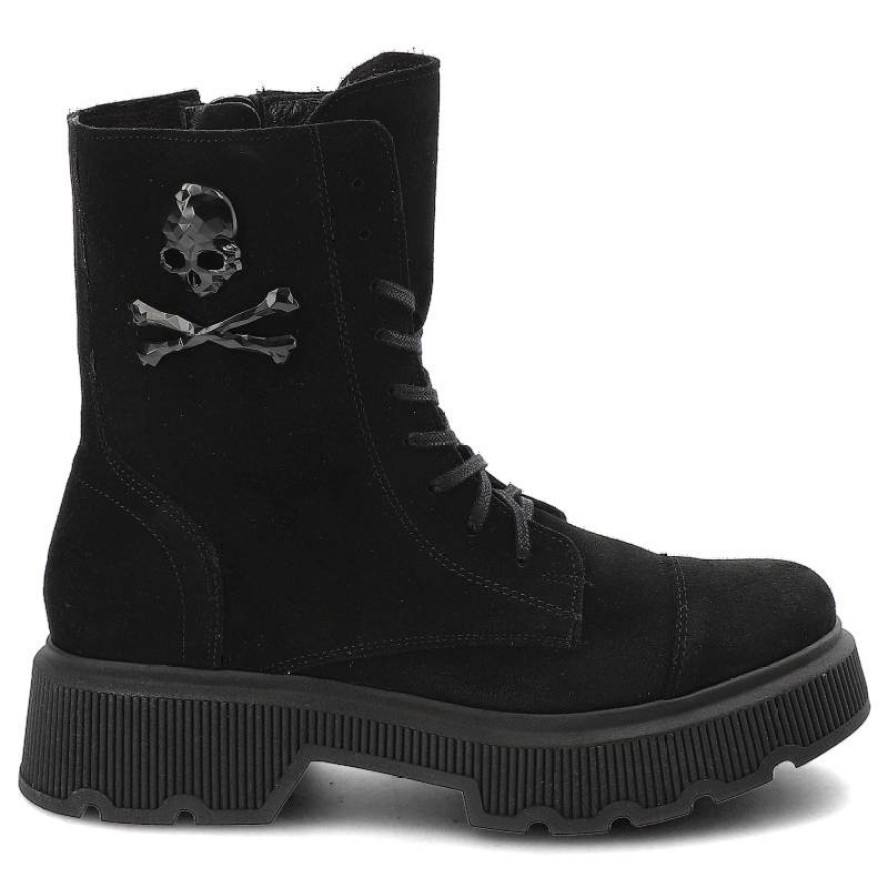 Czarne Botki Exquisite Modne Skórzane Buty Damskie