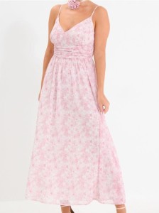 Sukienka midi w kwiaty z marszczeniami - wielobarwny