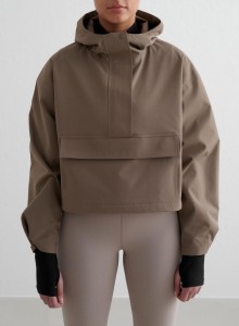 Damski anorak skrócony 3L wodoodporny 5000 mm, regulowany kaptur, nugatowy brąz