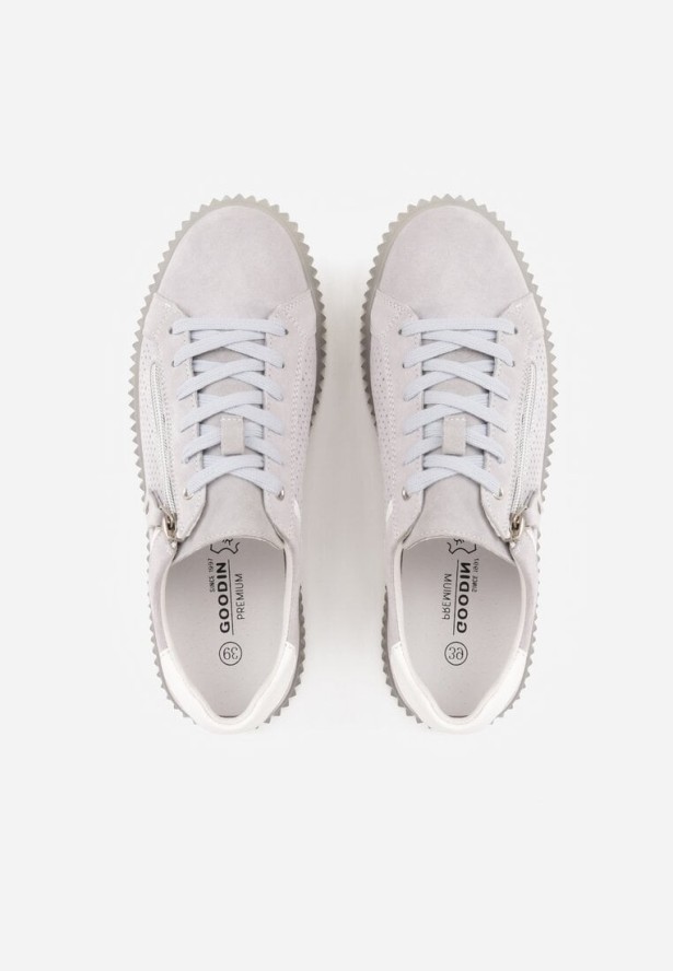 Niebieskie Zamszowe Sneakersy z Półtransparentną Podeszwą Suwakiem i Wkładką ze Skóry Sewtera