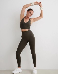Damskie legginsy bezszwowe wysoki stan, squat proof petite Shape ciemnozielony