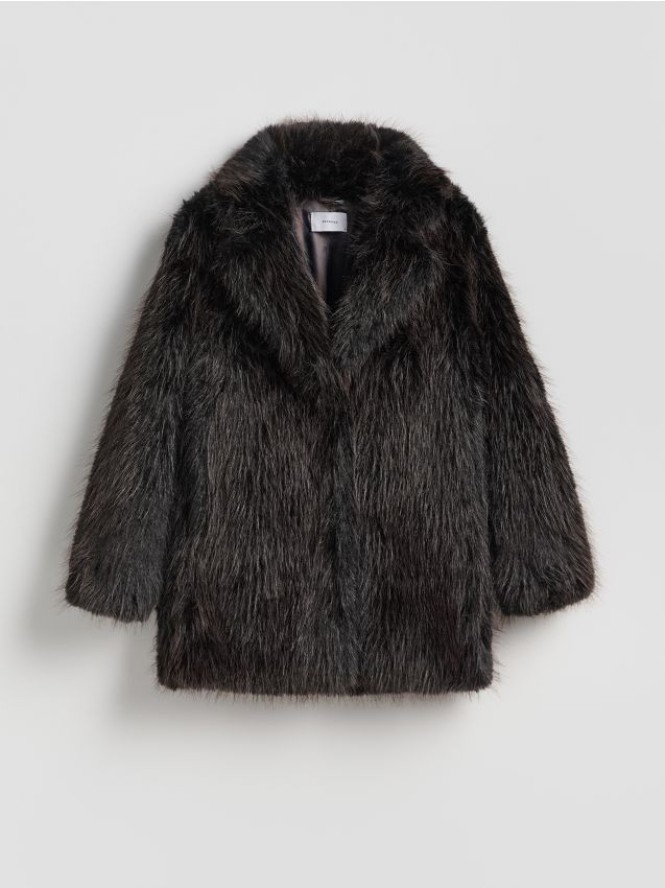 Kurtka z imitacji futra - ciemnobrązowy