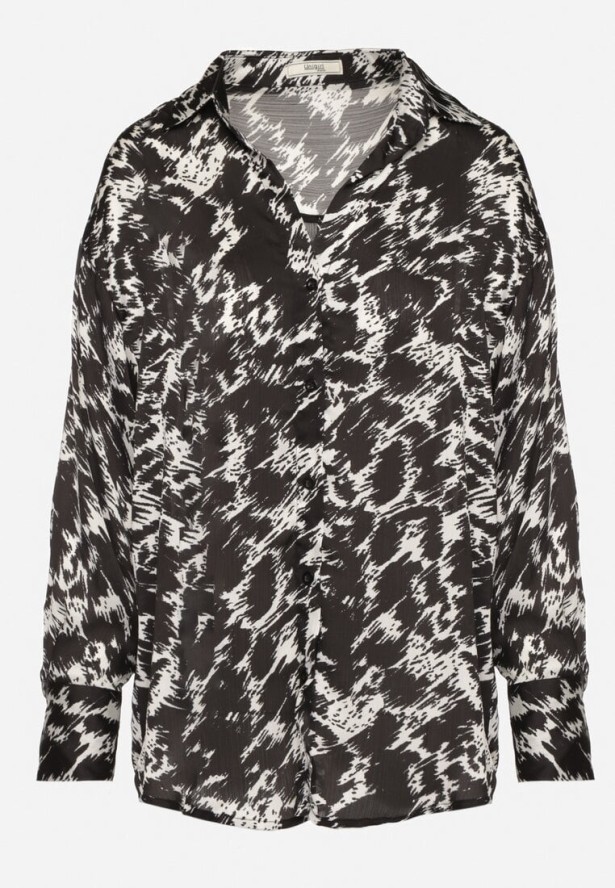 Czarna Koszula z Dłuższym Tyłem i Abstrakcyjnym Wzorem Korimille