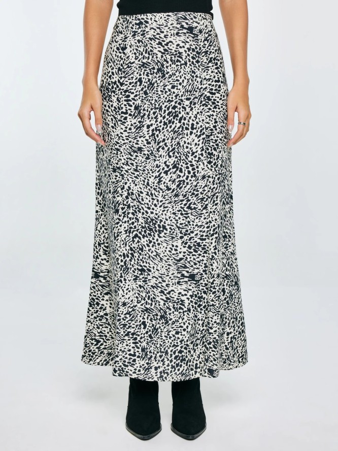 Spódnica damska midi z wiskozy z nadrukiem czarno-kremowa Arcelia 906