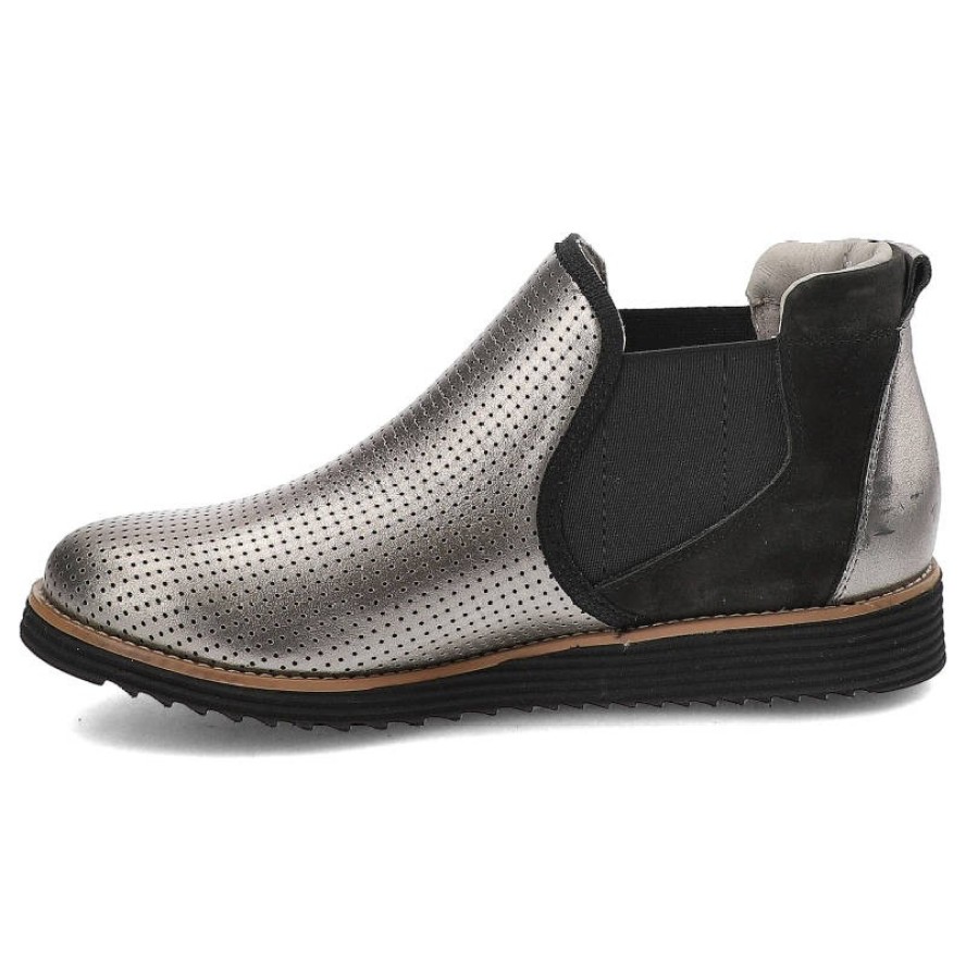 Srebrne Botki Karino Modne Skórzane Sztyblety