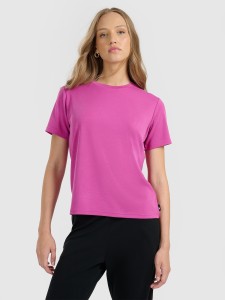 4F T-shirt z prążkowanej dzianiny z modalem damski - różowy L