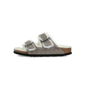 Unisex sandały Birkenstock Arizona Shearling szare wąskie 1017403