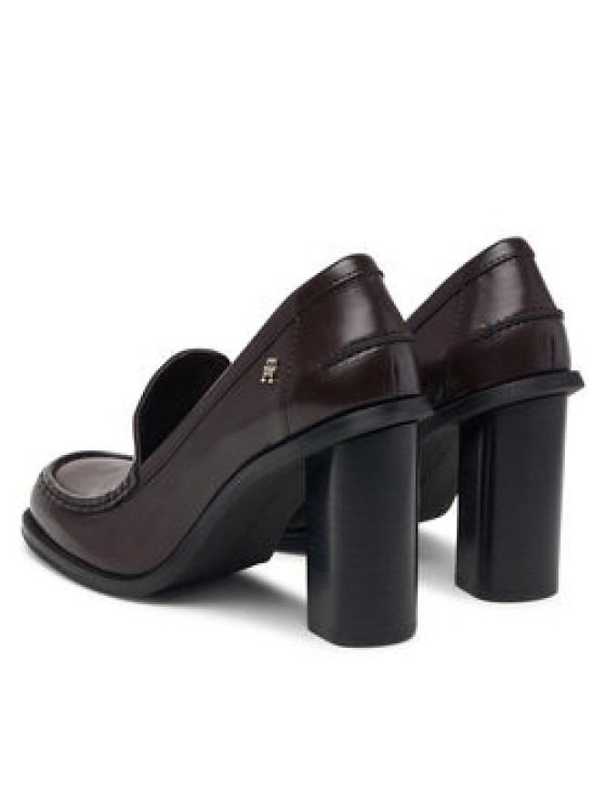 Tommy Hilfiger Półbuty Square Toe Heeled Loafer FW0FW09493 Brązowy ciemny