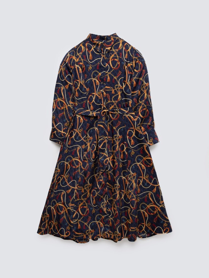 Sukienka damska midi koszulowa z nadrukiem granatowa Umi 403