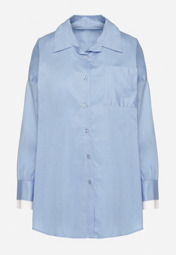 Niebieska Klasyczna Koszula z Bawełny o Kroju Oversize Ronavelle