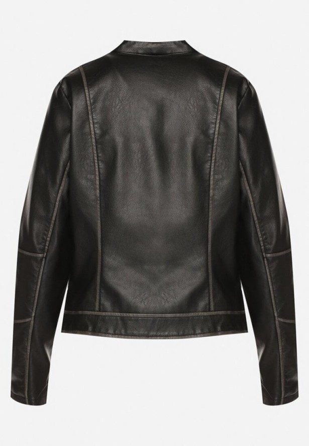 Czarna Kurtka Ramoneska Ozdobiona Suwakami i Paskiem Idivaria